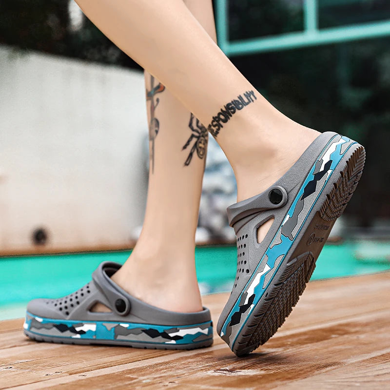 Men's summer casual hole shoes non slip lightweight breathable Two wearing men's sandals fashion comfort beach shoes slippers Pi-Mart