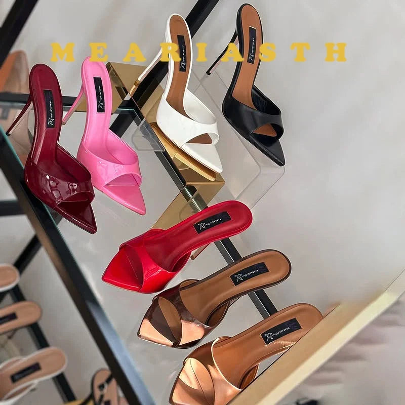 12/10cm pointed Open Toe High Heel Shoes Woman Summer OutsideSlipper Party Stiletto Luxury Designer Patent Leather Women Sandals LadyShow.Store