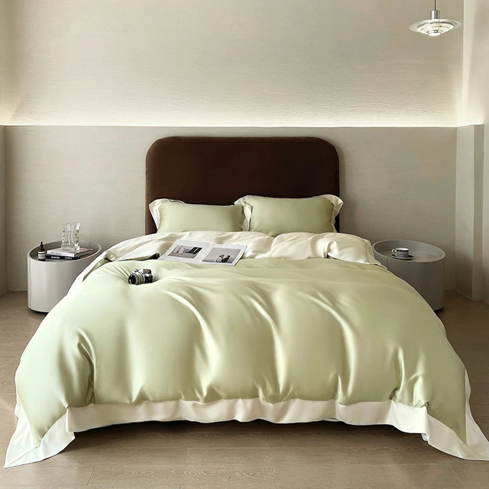 Liv-Esthete Top Grade 100% Silk Duvet Cover Set Queen King Yellow White Bedding Set Flat Sheet Beauty Pillowcase Bed Linen Pi-Mart