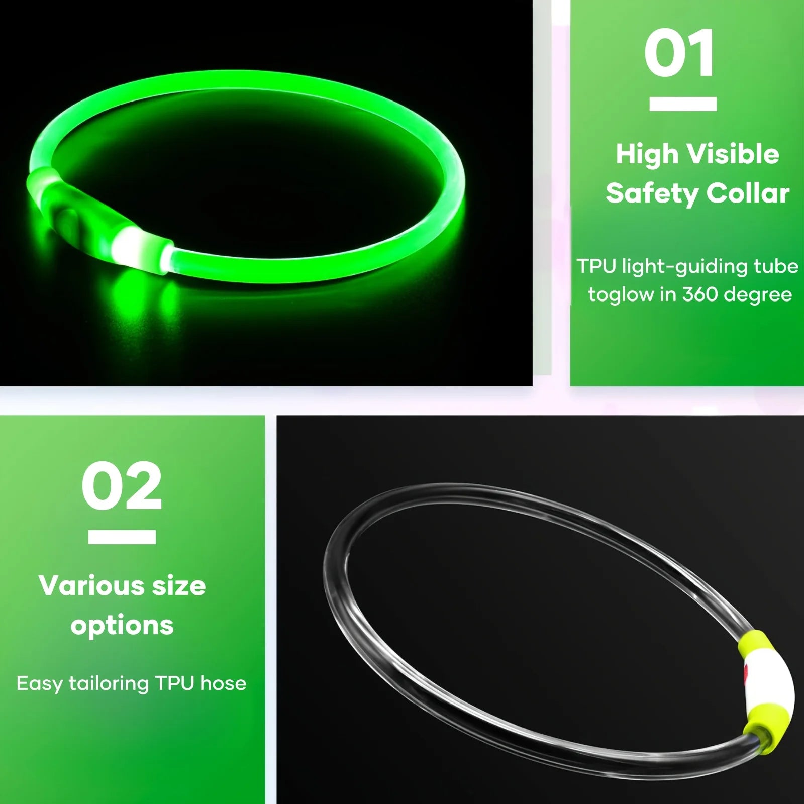 Pet Dog LED Light Collar Luminous Anti-Lost Dog Collar USB Rechargeable Dog Necklace Collar Pi-Mart