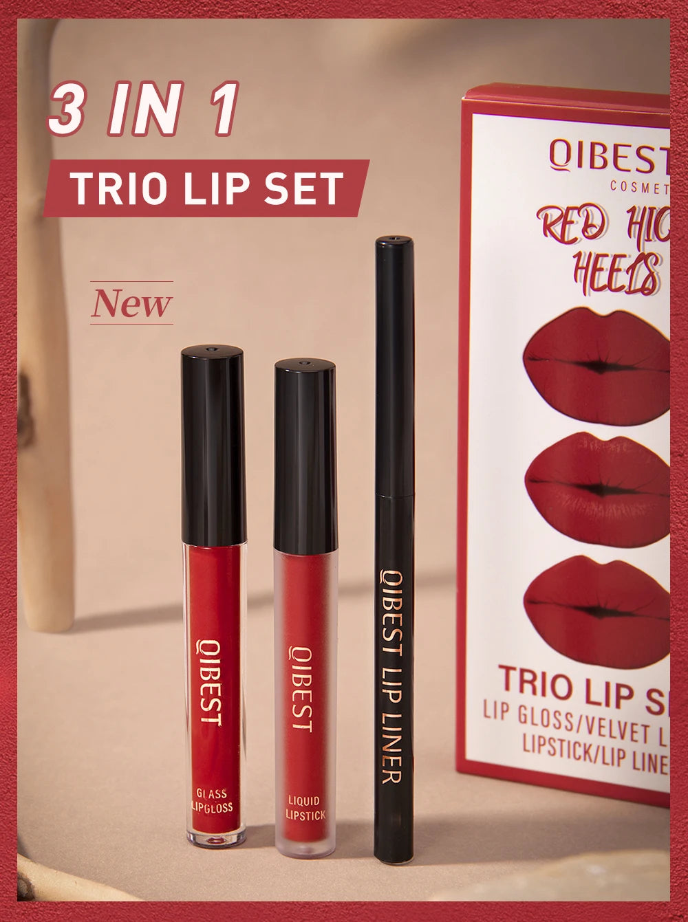 3pcs Matte Liquid Lipstick+Lip Liner Set Lip Glaze Makeup Nude Black Red Velvet Lip Gloss Long Lasting Lip Tint Cosmetics Kits Pi-Mart