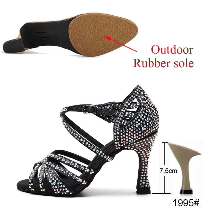 Latin Dance Shoes Ladies Salsa Tango Sneakers Training Dance Shoes High Heel Sandals Summer Square Dance Shoes Bronze Black LadyShow.Store