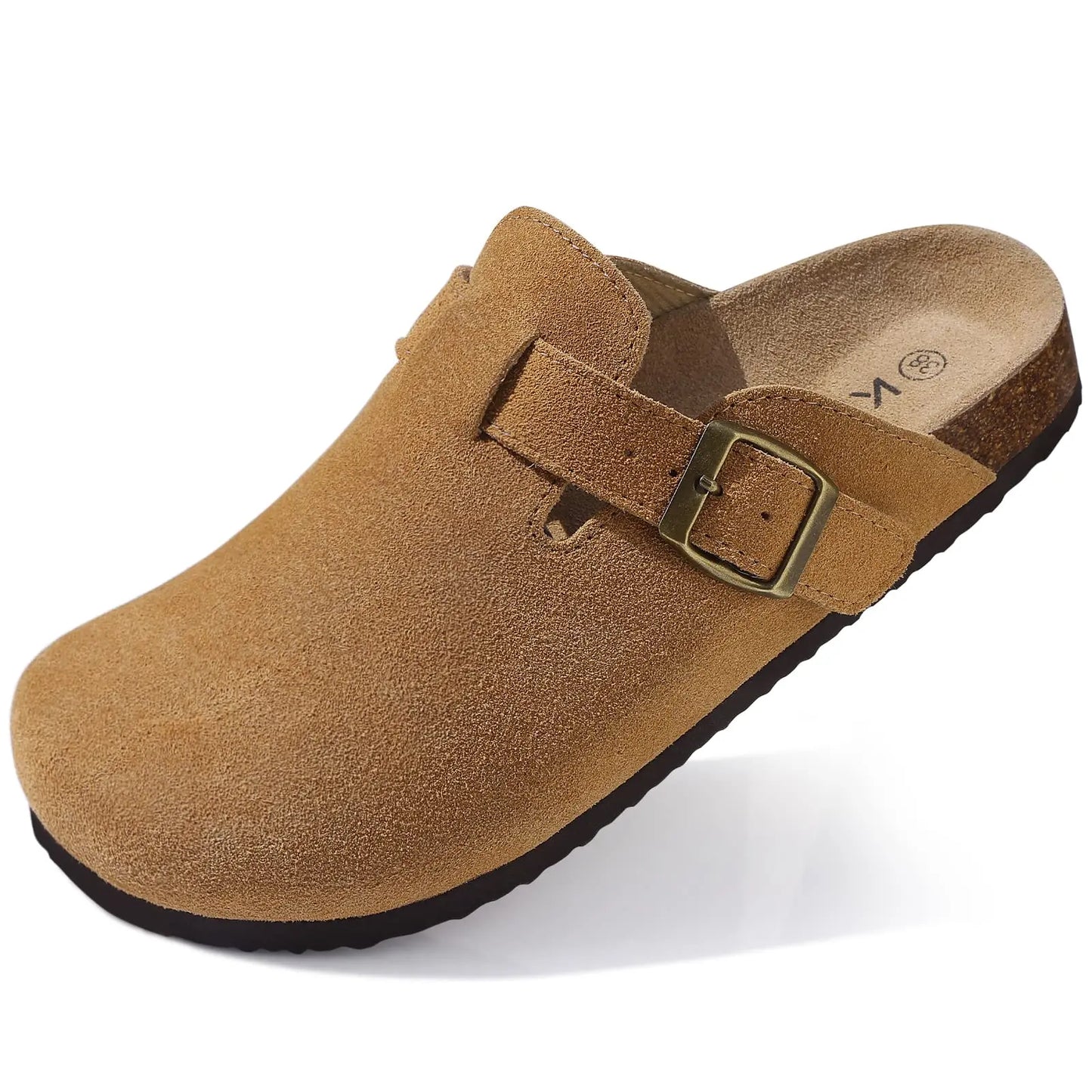 Comwarm Buckle Clogs For Women Men New Genuine Suede Clogs with Arch Support Soft Cork Footbed Mules Fashion Thick Beach Sandals Pi-Mart