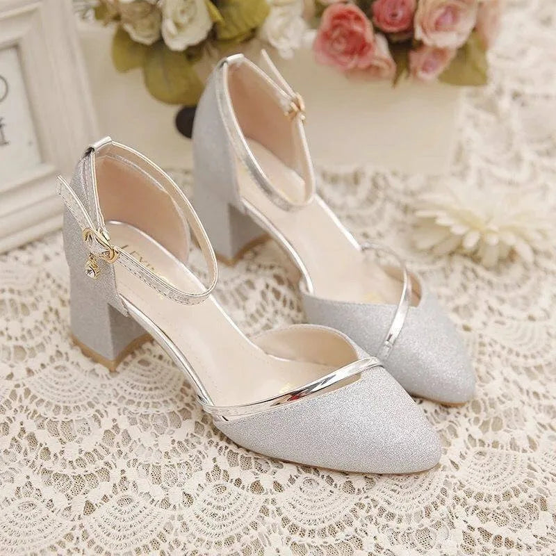 Fashion Spring and Summer Black High-heeled Shoes Women's High-quality Silver Wedding High-heeled Shoes Women's Gold Party Pump Pi-Mart
