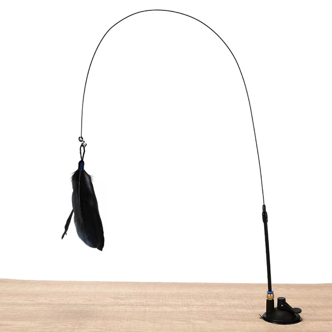 Cat Feather Bell Toy with Suction Cup Base 1 Teaser Wand 3 Replacement Feather Heads Interactive Cat Toy for All Cats Pi-Mart