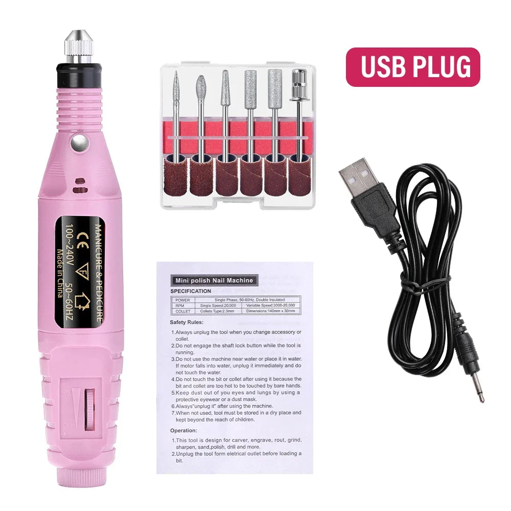 LULAA Electric Nail Drill Machine Set Pedicure Grinding Equipment Mill For Manicure  Professional Strong Nail Polishing Tool Tri Light Beauty
