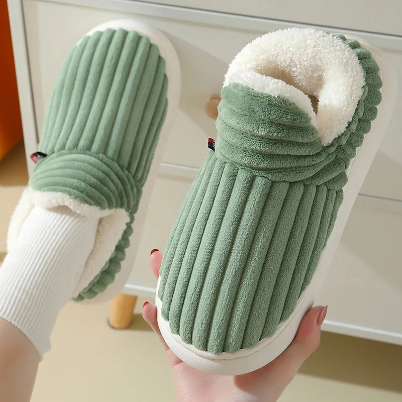 Evshine Soft Sole Slippers For Women Winter Fashion Women Fur Slippers Fuzzy Plush Men Slippers Warm Furry Women Cotton Shoes Pi-Mart