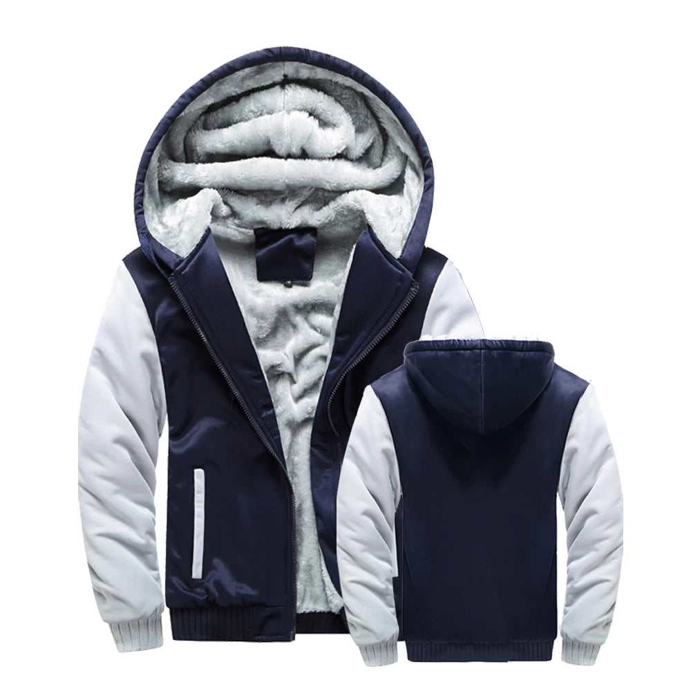 Winter Jacket Men Warm Coat Thick Fleece Male Zipper Hooded Jackets Casual Hooded Sportswear Outerwear Long Sleeves Sports Hoody Pi-Mart