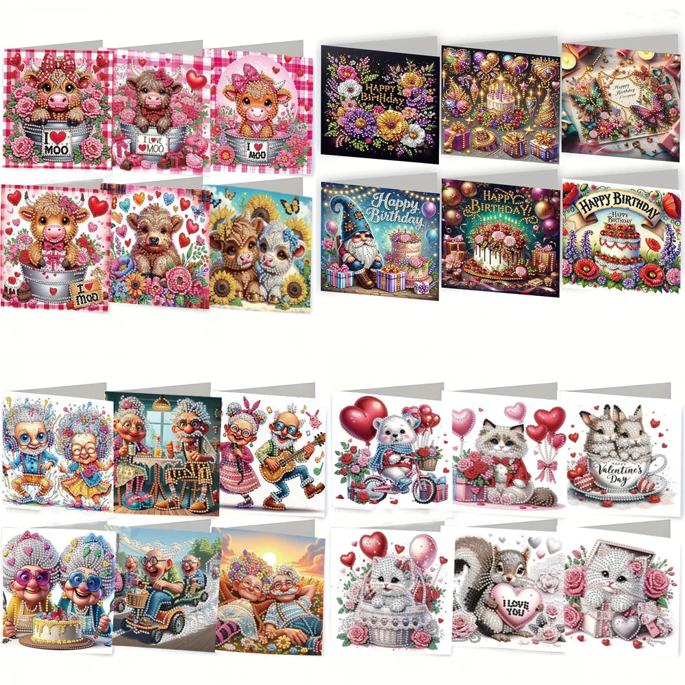 6-Piece/Set DIY Diamond Painting Kit Birthday Card Kit, Unique Flower Pattern Design, Rhinestone Diamond Painting Art Mosaic Pos Pi-Mart