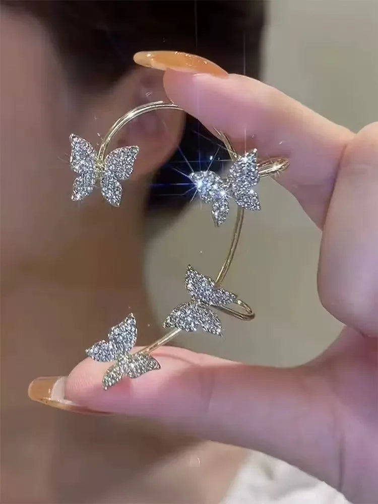 2PCS Fashionable and Exquisite Butterfly Ear Clip, Non Perforated Women's Shiny Earrings, Wedding Party Jewelry Gifts Pi-Mart