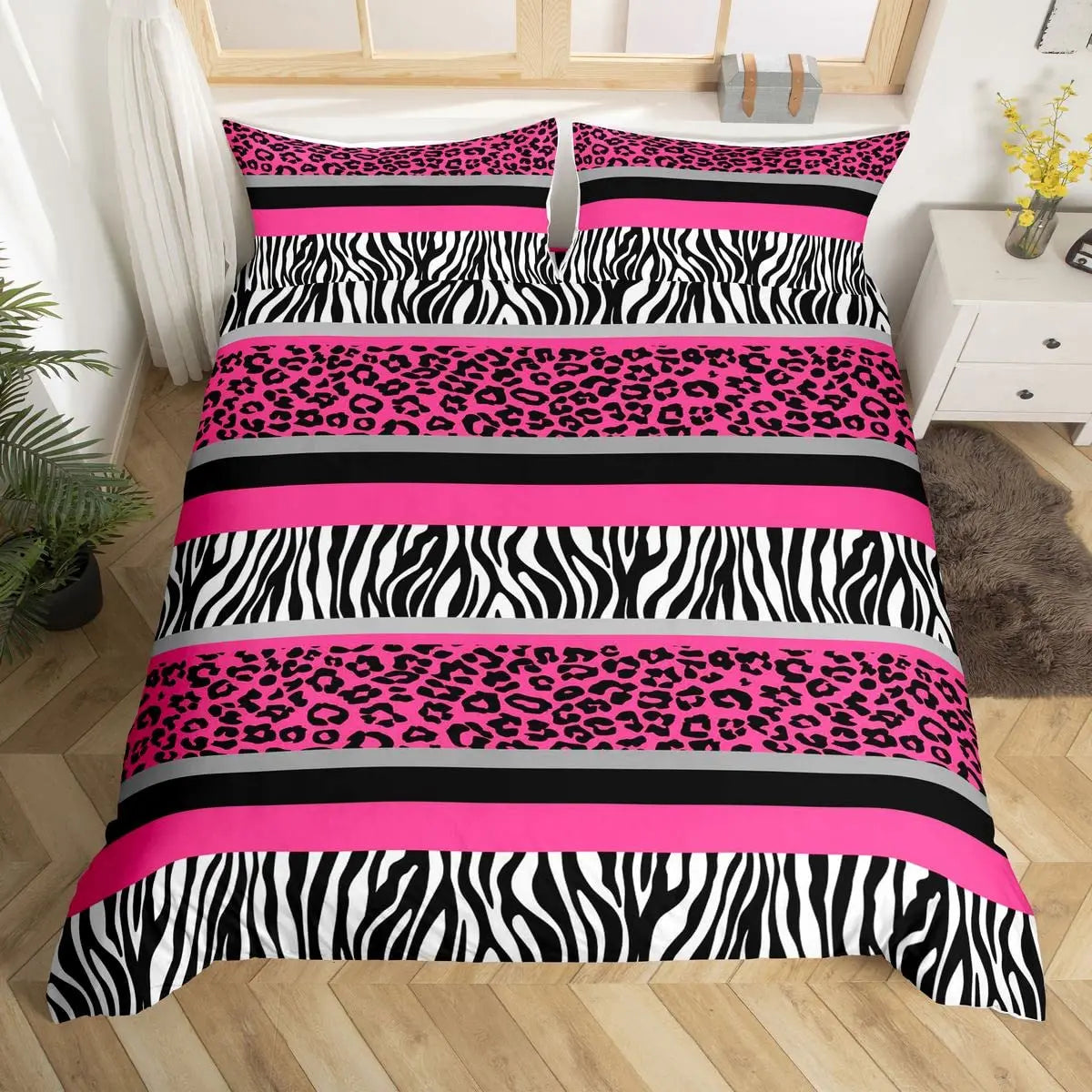 Cheetah Print Duvet Cover Set Leopard Quilt Cover Sets Queen King Size Animal Adults Boys Teenagers Home Bedding 3 Pieces Set Pi-Mart