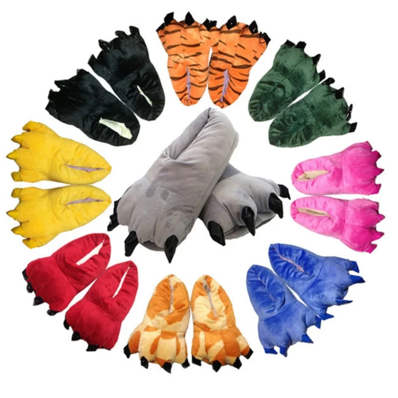 Winter Warm Soft Indoor Floor Slippers Women Men Shoes Paw Funny Animal Christmas Monster Dinosaur Claw Plush Home Random Lining LadyShow.Store