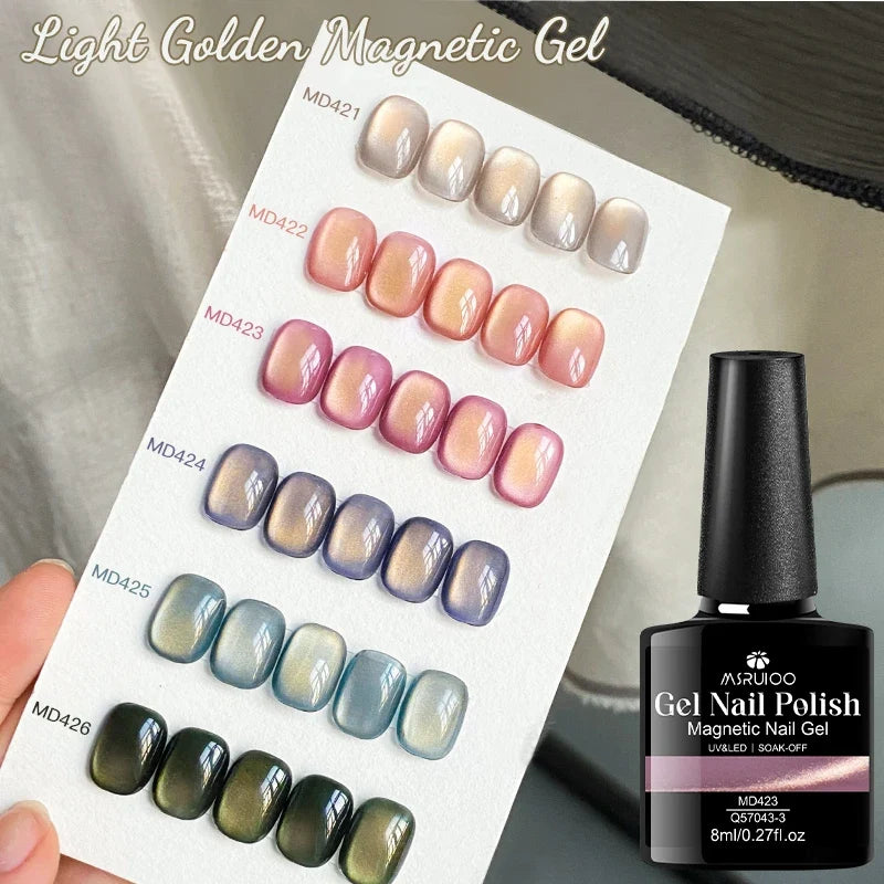 7pc Light Golden Magnetic Nail Gel Set Long Lasting for 28+ Days High-Gloss Nail Art Vernis Gel for Manicure DIY Easy to Apply Tri Light Beauty