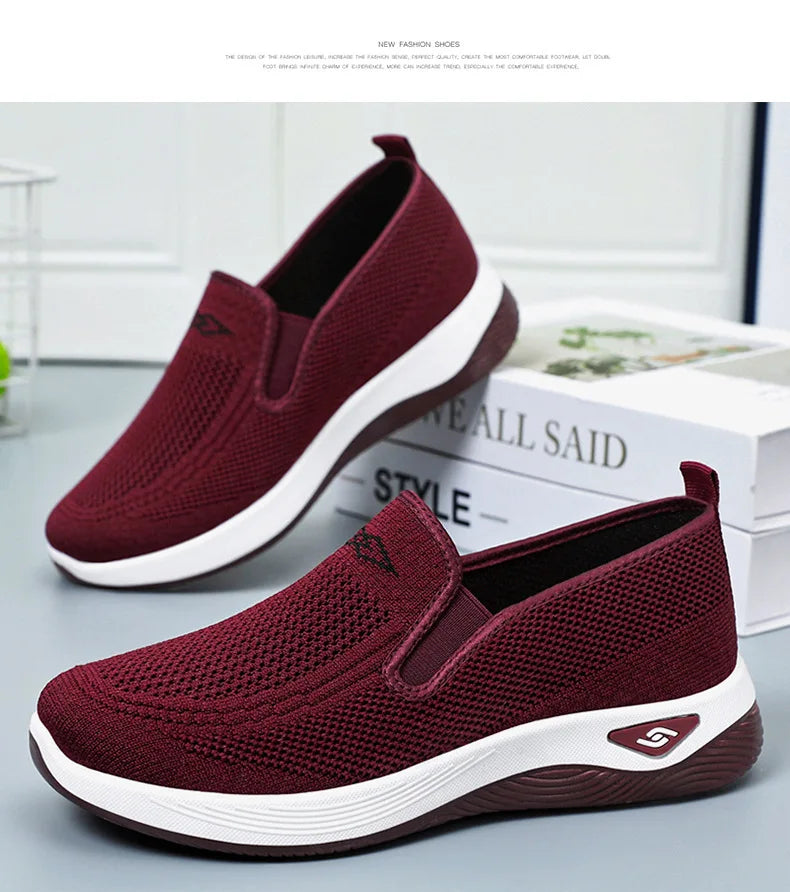 Women's Shoes Spring and Autumn New Mesh Breathable Casual Shoes Outdoor Lightweight Non-slip Wedge Heel Thick-soled Sneakers Pi-Mart