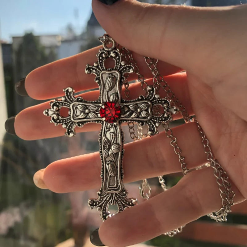 Gothic Big Zircon Cross Necklace Unisex Y2K Irregular Goth Large Cross Pendant Necklaces  for Men Women Couple Necklace Jewelry Pi-Mart