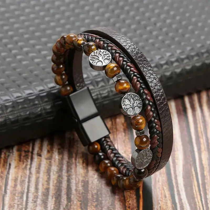 Classic Men's Leather Bracelet New Style Hand-woven Multi-layer Combination Accessory Fashion Man Jewelry Wholesale Dropshipping Pi-Mart