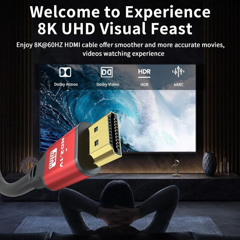 8K HDMI2.1 Cable High Speed HDMI 8K Cable 60HZ 2.1V 4K 144HZ 3D TV Computer Monitor Projector PS Game Console Audio And Video Pi-Mart
