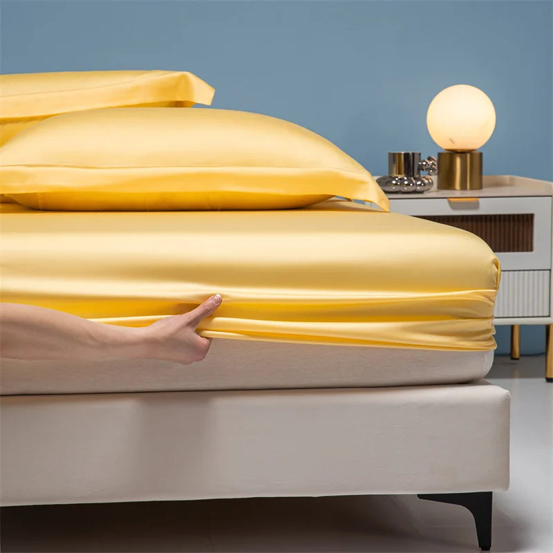 Luxury 100% Bamboo Bed Sheet Set with Fitted Sheets Flat Bedsheet Pillowcase Double Queen King Size Bedding Sets Smooth Silky LadyShow.Store