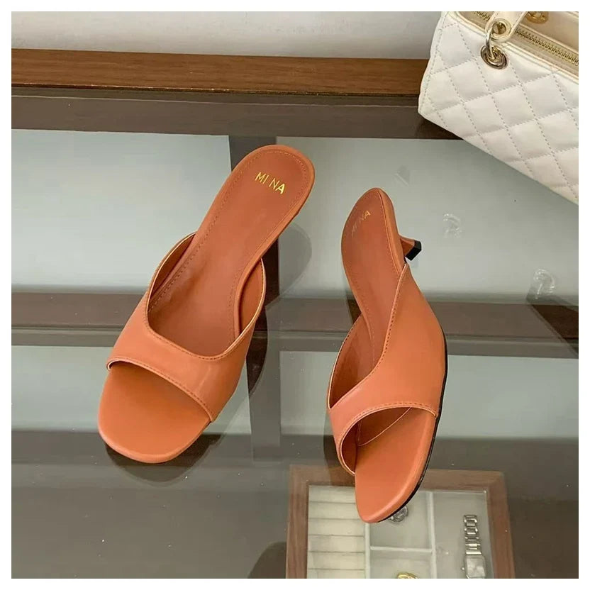 2026 Fashion Sexy Thin High Heels Slides Women Open Toe Pumps Slip Sandal Female Slippers Mule Patent Leather Outdoor Flip Flops LadyShow.Store