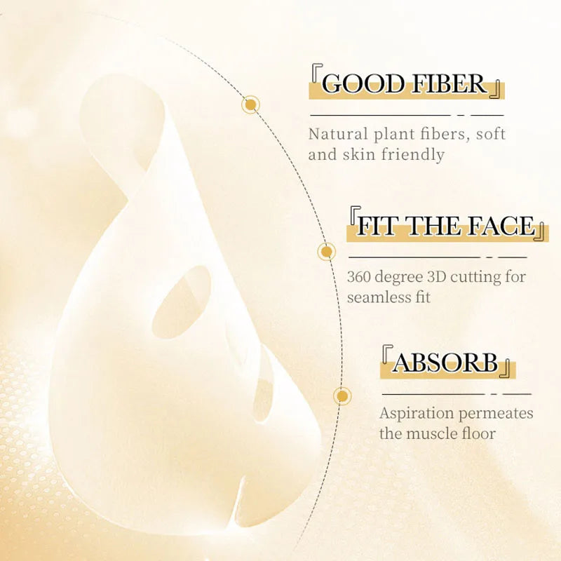 10pcs SADOER 24K Gold Vitamin C Hyaluronic Acid Face Mask Facial Moisturizing Firming Hydrating Facial Masks Skin Care Products Pi-Mart