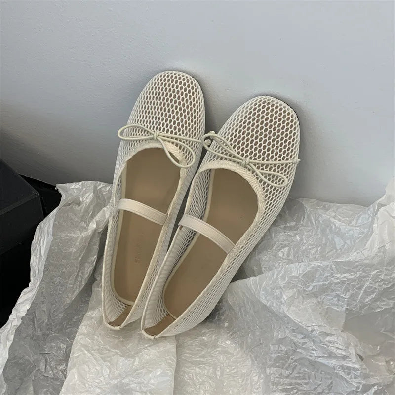 2025 New Luxury Spring/Summer Women Mesh Hollow Elastic Band Flat Bottom Non slip Casual Shoes Flat Bottom Shoes Pi-Mart