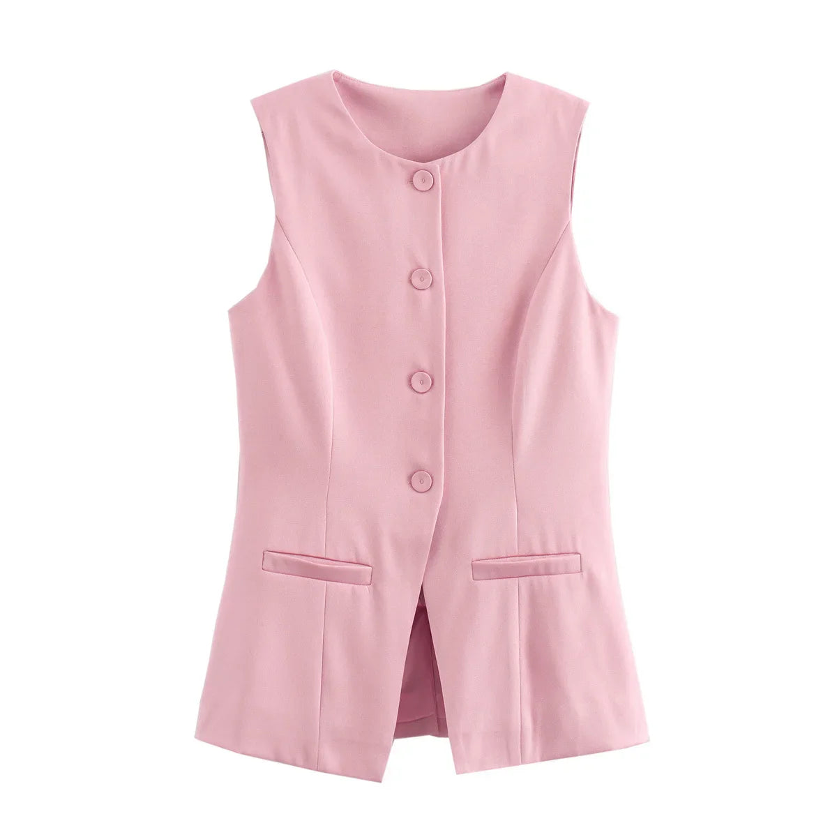 MUJER 2025 White Sleeveless Vest Women Button Summer Vests for Women Jacket Pink Vest Top Women Streetwear Women's Tailored Vest LadyShow.Store
