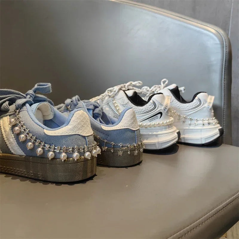 New Luxury Rhinestone Butterfly Bow Girl Shoe Charms Fashion Sneakers Pearl Heel Shoes Chain Shoes Decoration Accessorie 1Pcs Pi-Mart