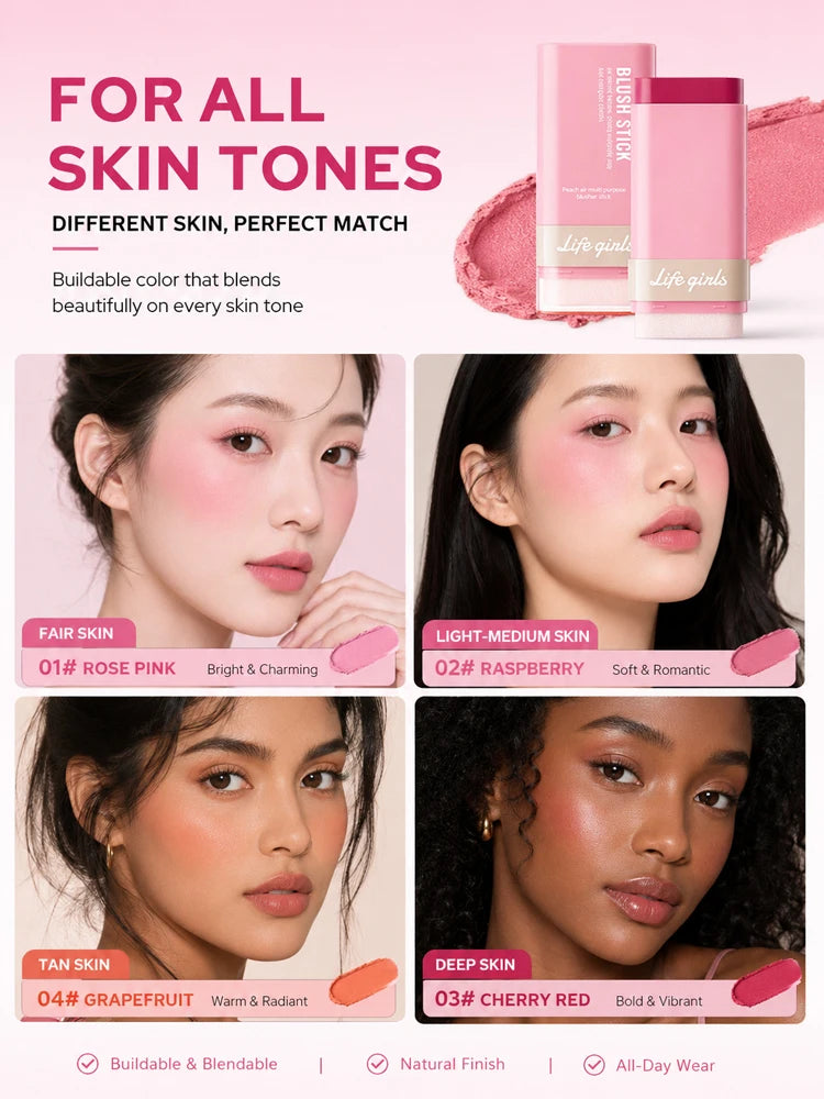 3-in-1 Cream Blush Stick Cheeks Lips Eyes, Long Lasting Waterproof Blendable Dewy Glow Makeup Stick for All Skin Tones Pi-Mart