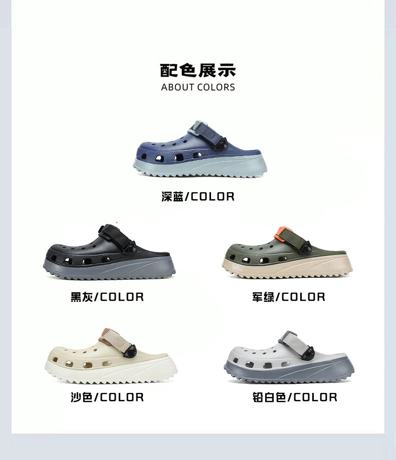 Casual Clogs Men 2026 New Trendy Summer Beach Sandals for Men Thick-bottom EVA Garden Shoes Closed-toe Fashion Slippers for Men Pi-Mart