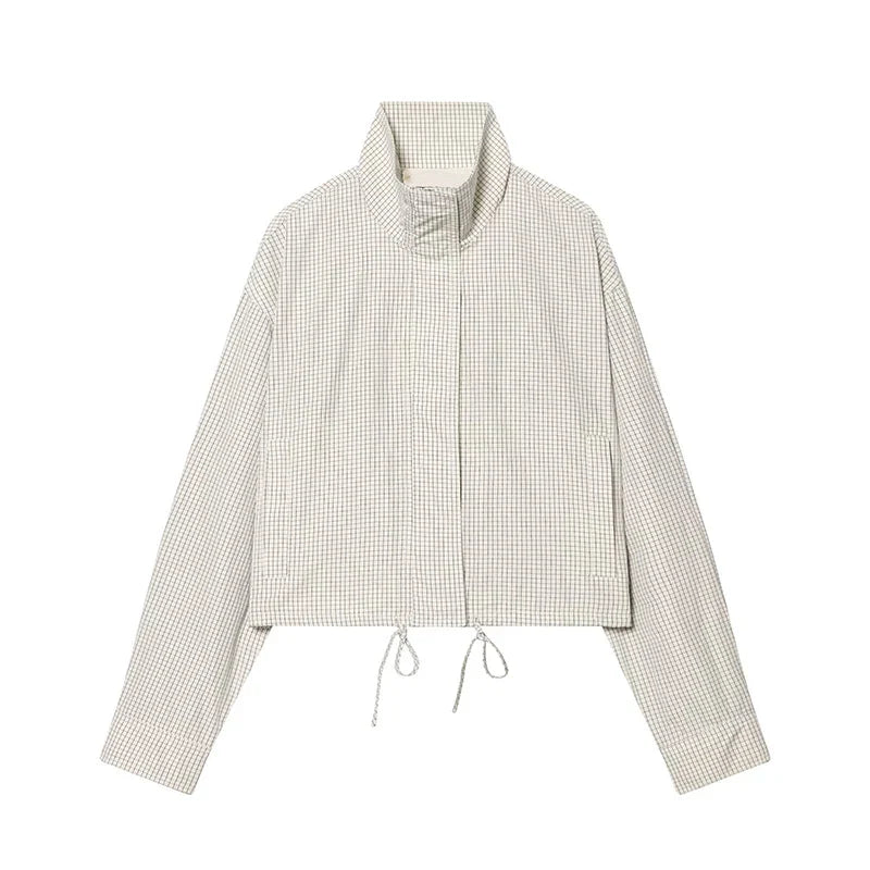 Women's Jackets Coats Spring New Fashion Plaid Stand Collar Long Sleeves Loose Coats Streetwear Female Outerwear Chic Tops LadyShow.Store