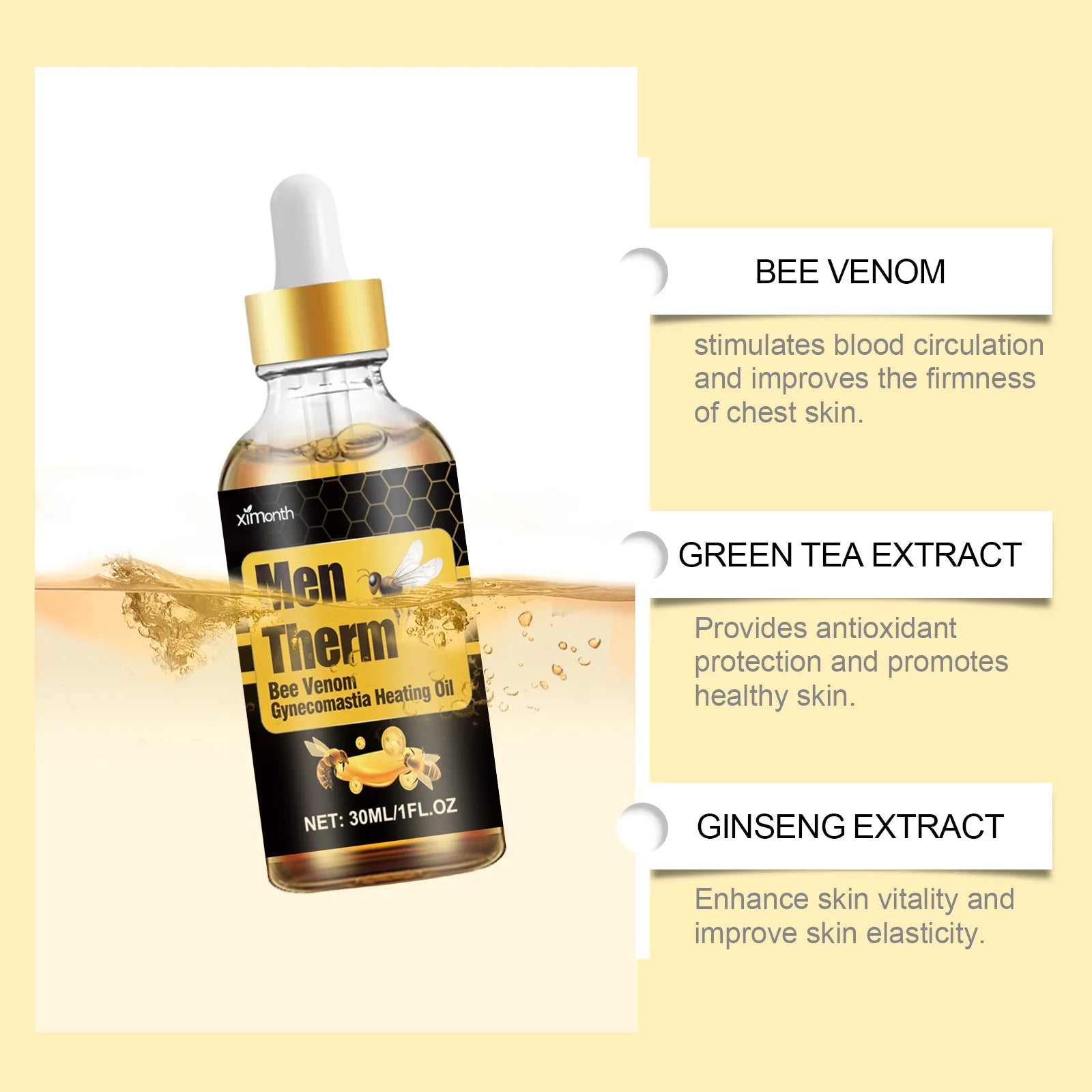 15ml Men's Bee Male Breast Warming Oil Chest Firming Massage Serum Chest Firming Oil Skin Care Pi-Mart