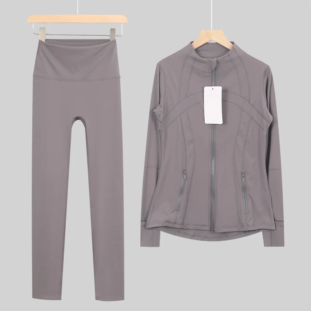 2026 New Yoga Sport Jacket Set Women's Yoga Clothes Running Fitness Jacket Active Wear Clothing Nine-point Pants Pi-Mart