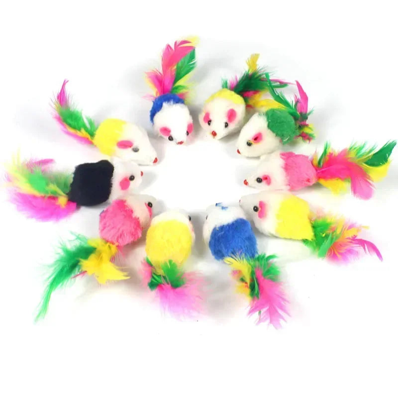 Interactive Cat Toy Realistic Mouse Shape with Rabbit Fur Feathers for Kitten Indoor Play Exercise Hunting Training Pi-Mart