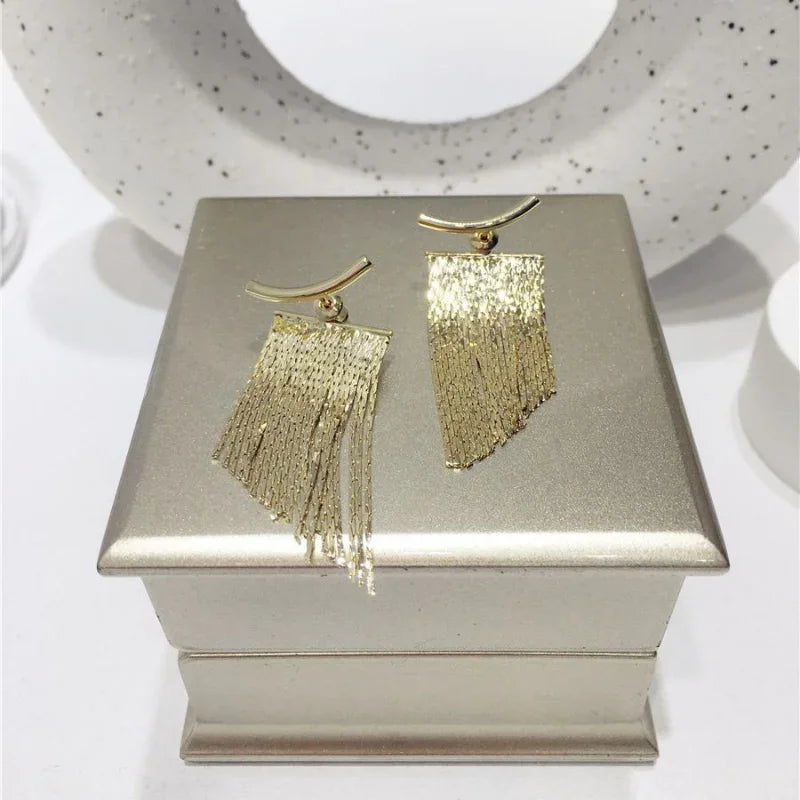Fashion Statement Earring Long Statement Gold Color Bling Tassel Earrings For Women Female Wedding Daily Pendant Jewelry Gifts Pi-Mart