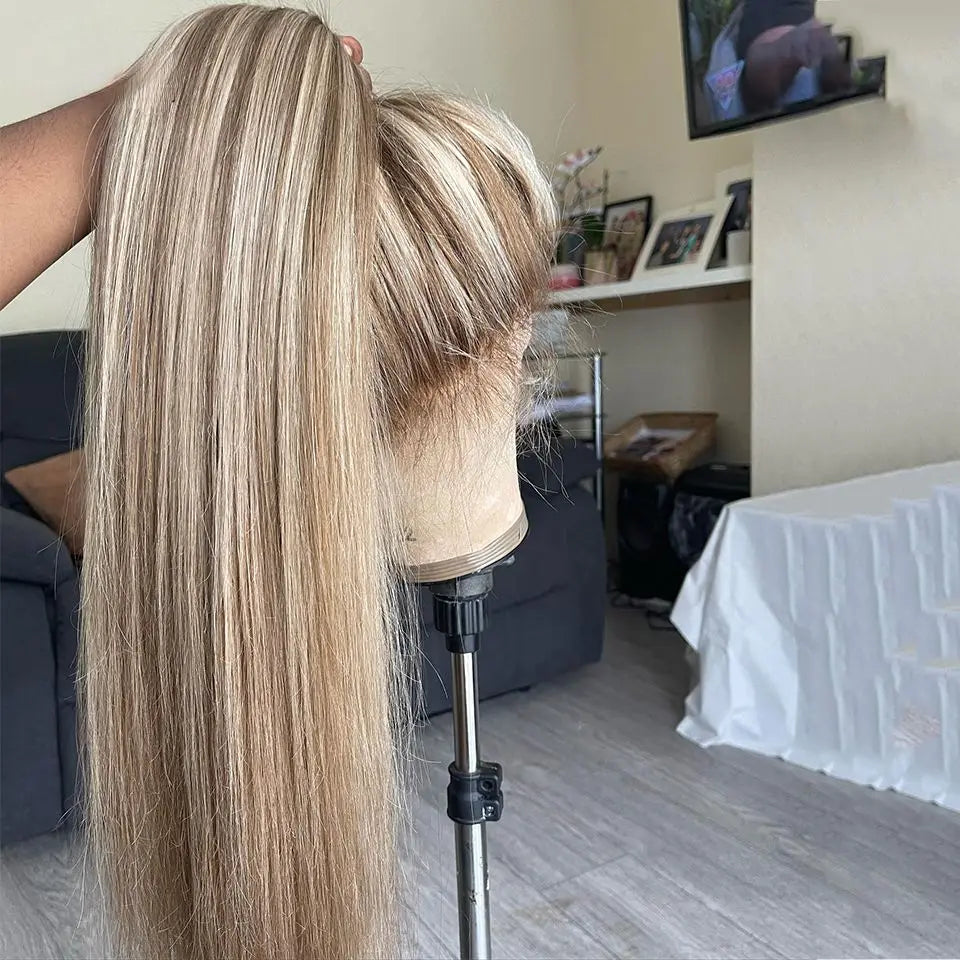 13x4 HD Lace Front Wig for Women Ombre Platinum Blonde with Dark Root Straight Lace Front Wig Human Hair Pre Plucked 200 Density LadyShow.Store