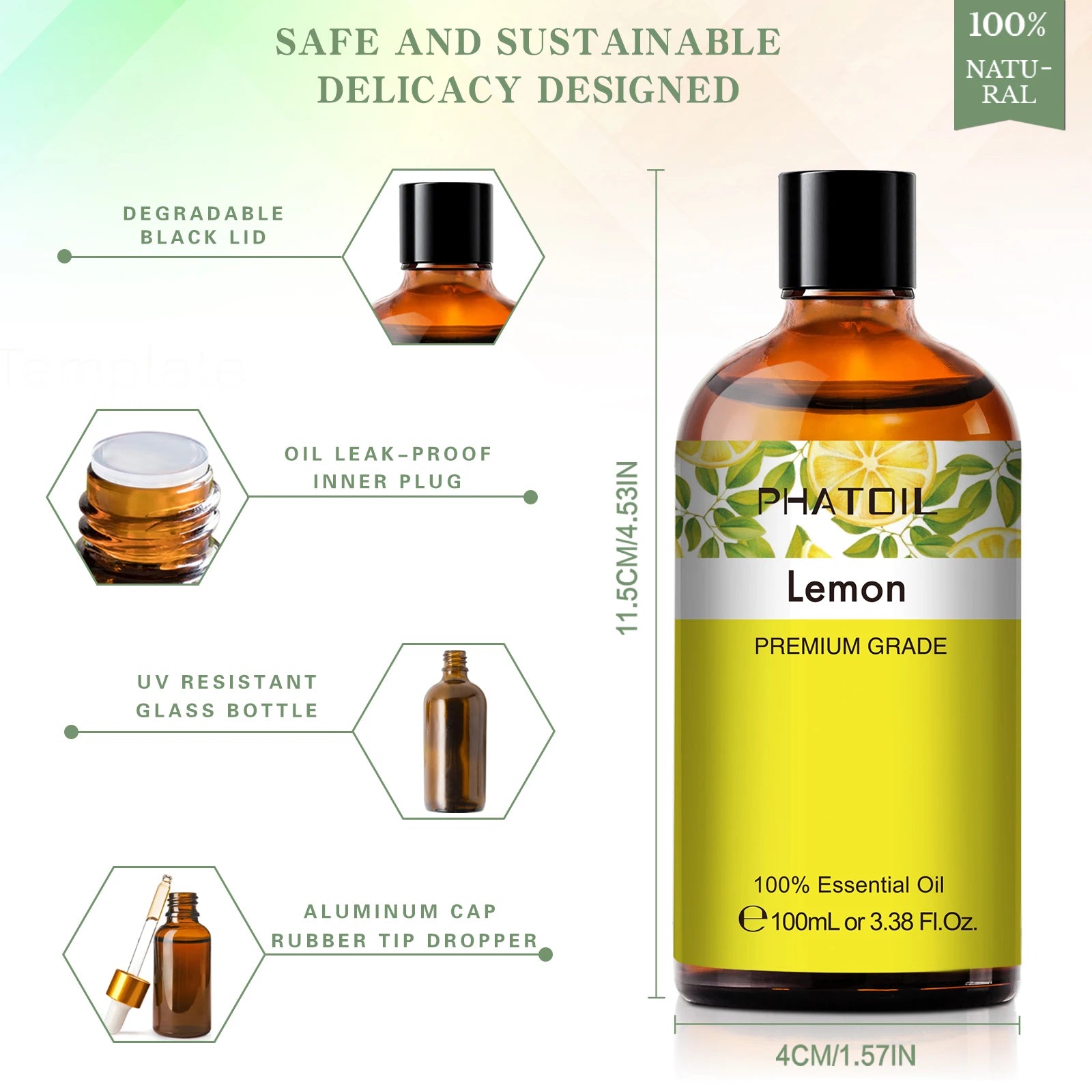 100ML Pure Natural Essential Oils Diffuser for Skin Care Rose Orange Lemon Lavender Rose Geranium Chamomile Avocado Aroma Oil Pi-Mart