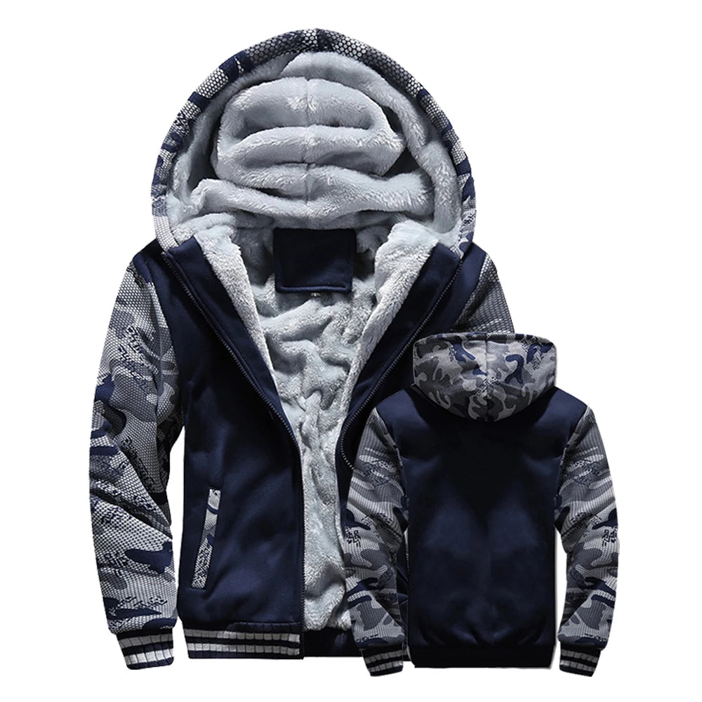 Winter Jacket Men Warm Coat Thick Fleece Male Zipper Hooded Jackets Casual Hooded Sportswear Outerwear Long Sleeves Sports Hoody Pi-Mart