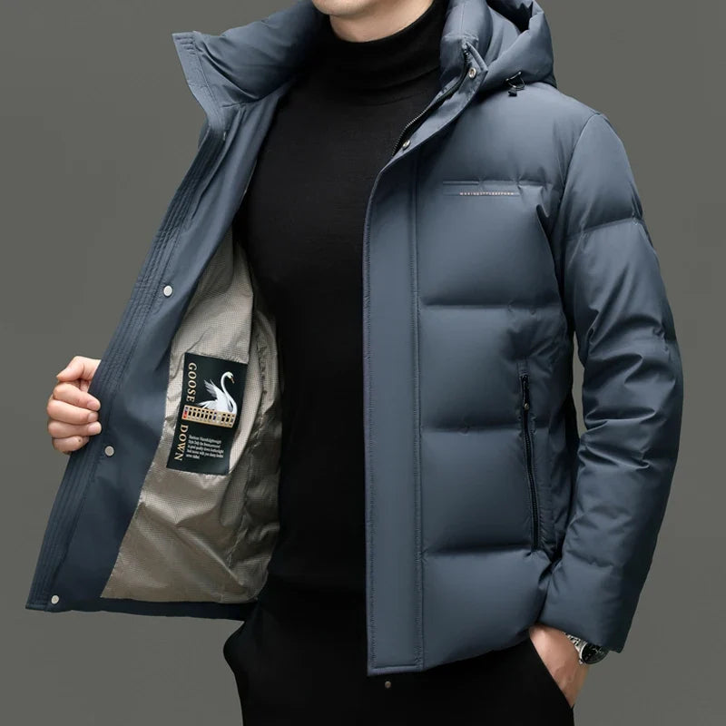 Real 85% Goose Down Jacket Men 2025 Winter Warm Puffer Coat Luxury Hood Thermal Outdoor Jacket Goose Down Parkas Zipper Clothes LadyShow.Store