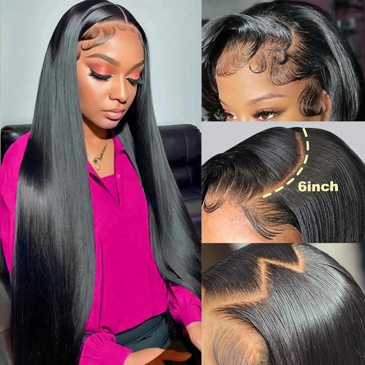 13x6 Lace Front Wigs Human Hair Pre Plucked Straight Human Hair Wig 200% Density HD Lace Frontal Wigs for Women Natural Black LadyShow.Store