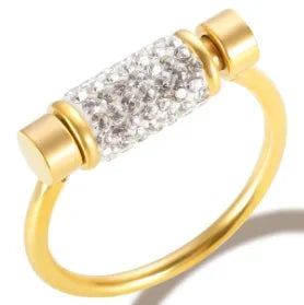 Personality Round Beads Ring Band Small Clear Crystal Zircon Waterproof Stainless Steel Rings Simple Granular Fine Jewelry Pi-Mart