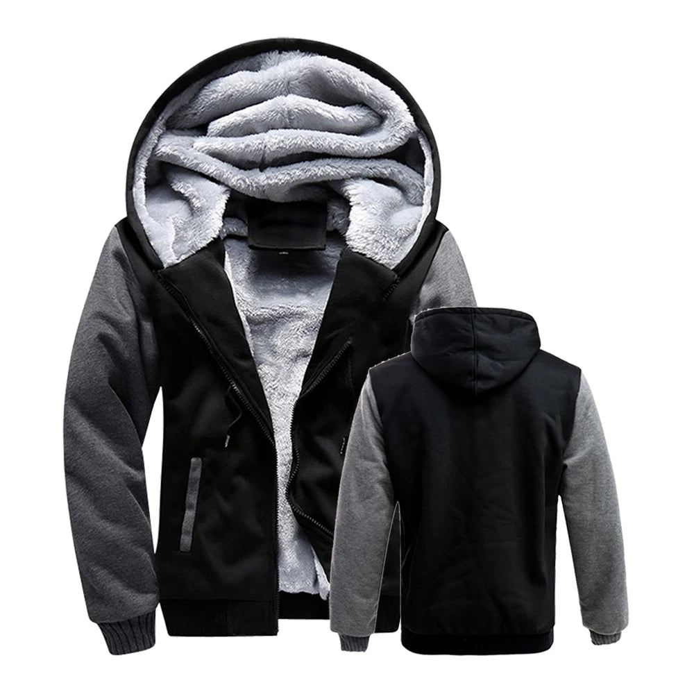 Winter Jacket Men Warm Coat Thick Fleece Male Zipper Hooded Jackets Casual Hooded Sportswear Outerwear Long Sleeves Sports Hoody Pi-Mart
