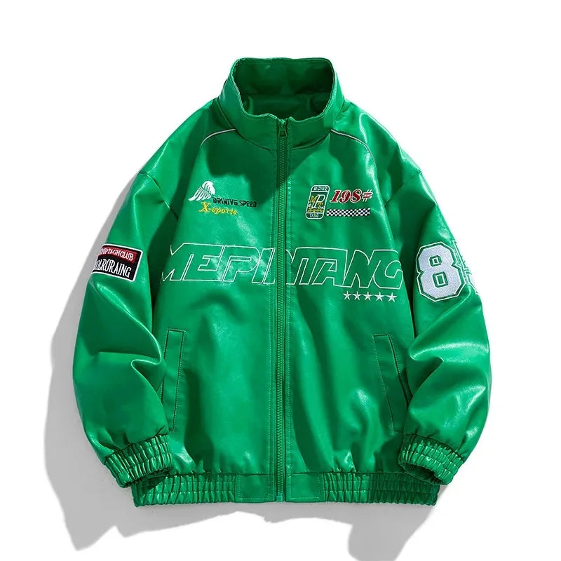 Spring Autumn New Men's Motorcycle Wear Fashion Brand PU Leather Jacket Moto Bike Jackets Thin Fashion Coat Embroidery Hip Hop Pi-Mart