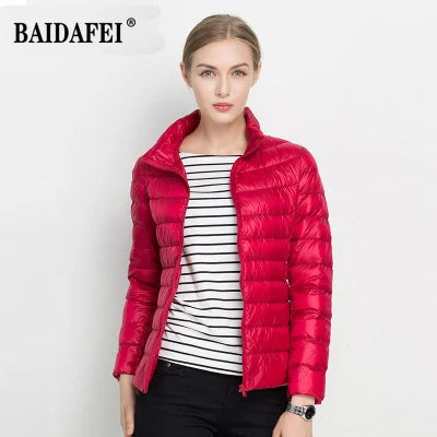 Women Short Puffer Jacket 2025 New Fashion Stand Collar Lightweight Water-Resistant Packable Female Down Parka Casual Coat LadyShow.Store