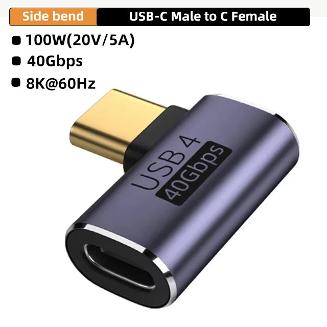 USB4.0 40Gbps OTG Type C 90 Degree Adapter 100W 5A USB C to Type C Fast Charging Converter USB C Data Adapter For Macbook 8K60HZ Pi-Mart