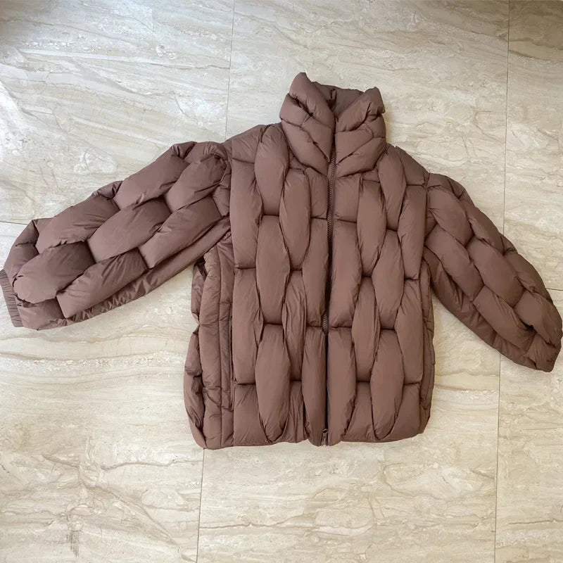 Loose Designer Winter Coat Women Down Jacket Fashion Oversized Couple Coats Weave Plaid Puffer Parkas Thicken Warm Chic Outwear LadyShow.Store