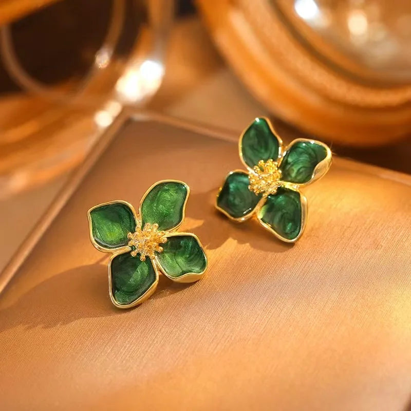New Fashion Sweet Design Spring/Summer Blue Pink Enamel Flower Light Luxury High End Earrings Party Gifts for Women Jewelry Pi-Mart