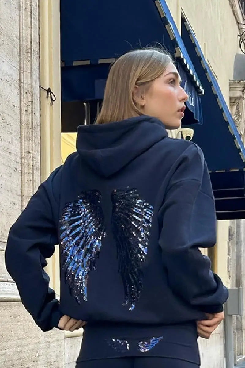 Women Free Wing Hooded Sweatshirt Pure Color Top Long Pants Clothing Suit Female 2026 New Unique Fashion Street Casual Clothes LadyShow.Store