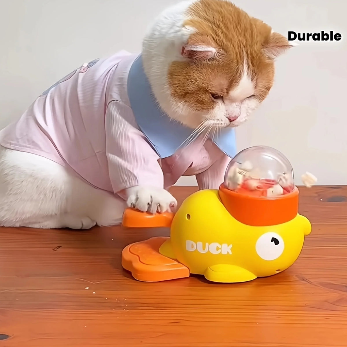 Interactive Cat Feeder Toy, Interactive Cat Toy - No Battery Needed, Manual Press Food Dispenser for All Cats, Duck Design Pi-Mart