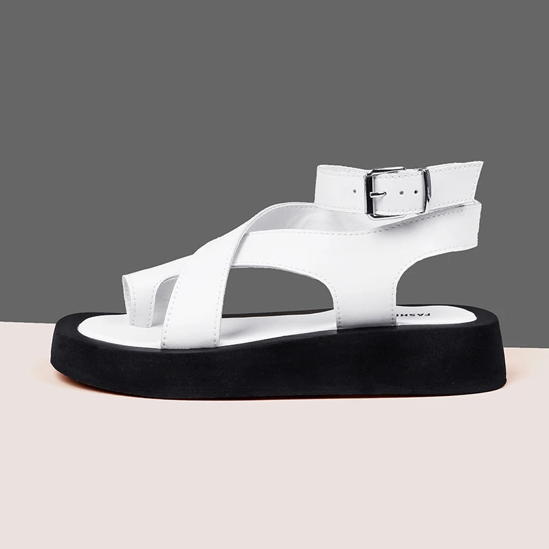 AIYUQI Sandals Women Genuine Leather 2026 Summer New Clip Toe Sandals Ladies Roman Women Shoes Muffin Sandals WHS MTO Pi-Mart