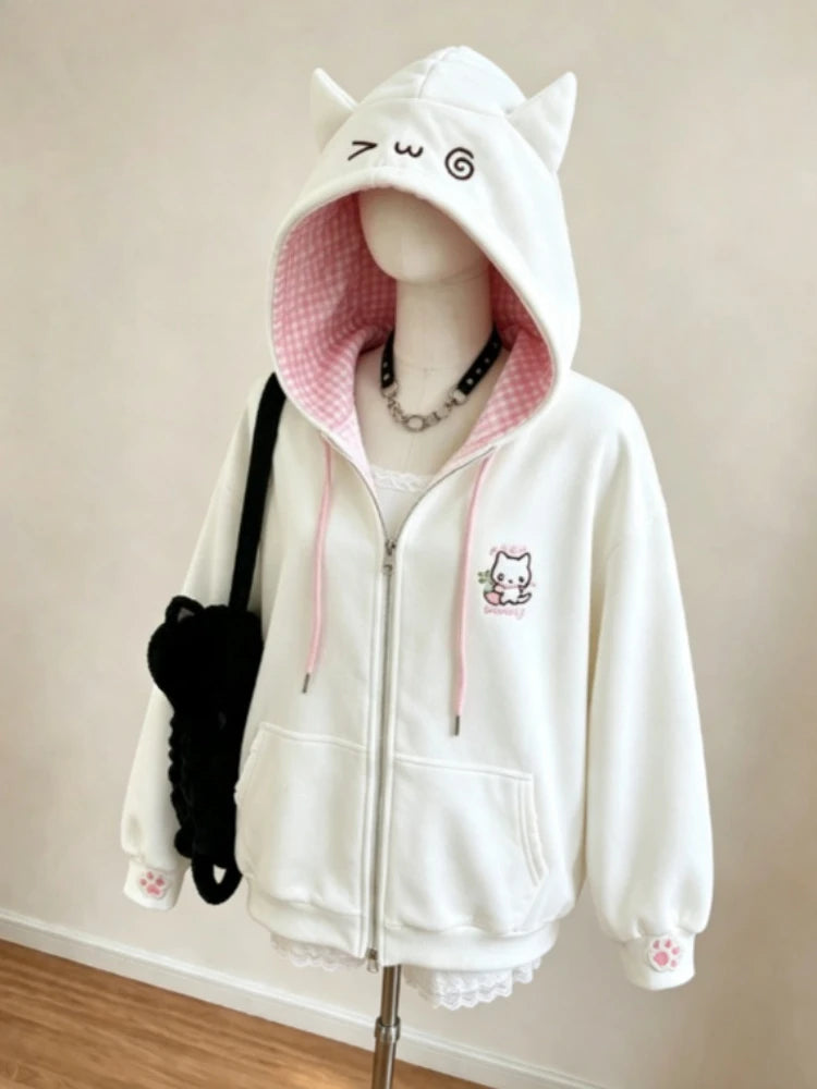 American Vintage Japanese Jacket Hooded Women 2026 Cotton Coats Outwear Design Subculture Gothic Sweatshirts Harajuku Pi-Mart
